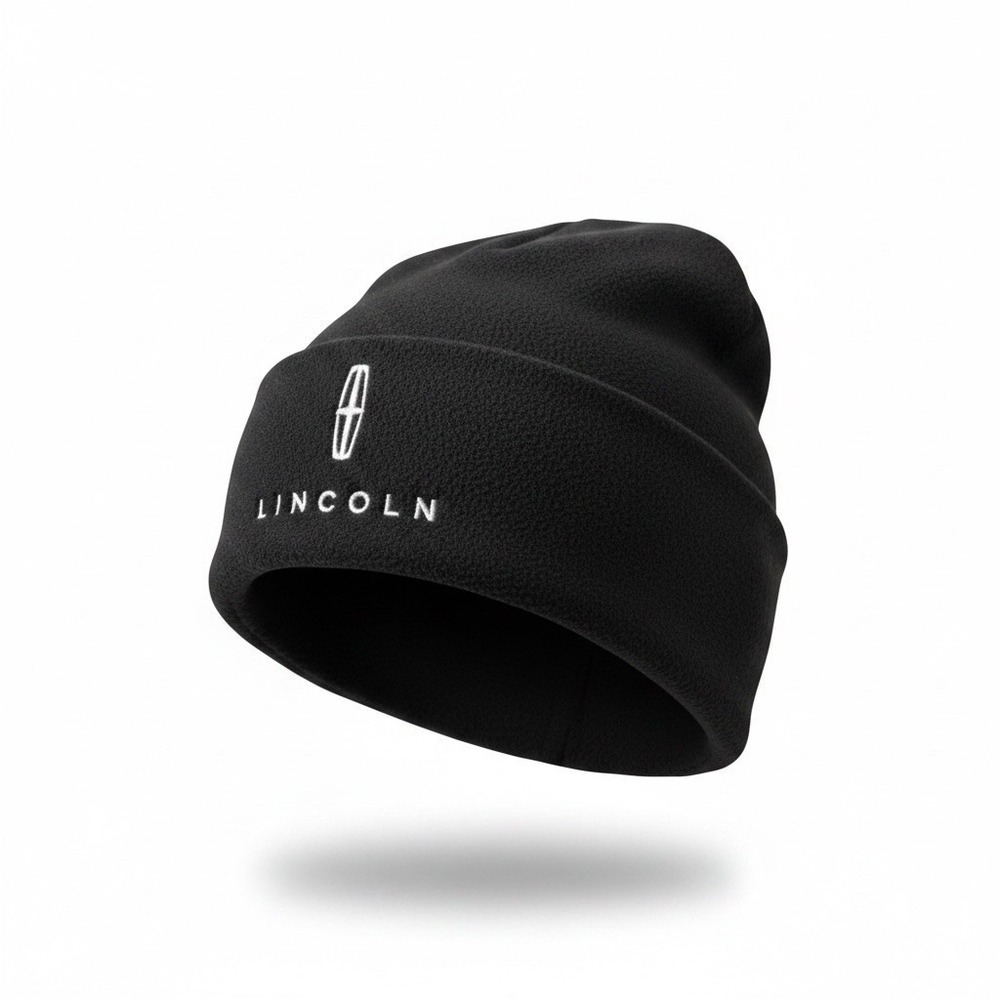 Lincoln Logo Beanie Hat Black Fleece Ahead Headwear NWT Mens Winter Cap Warm